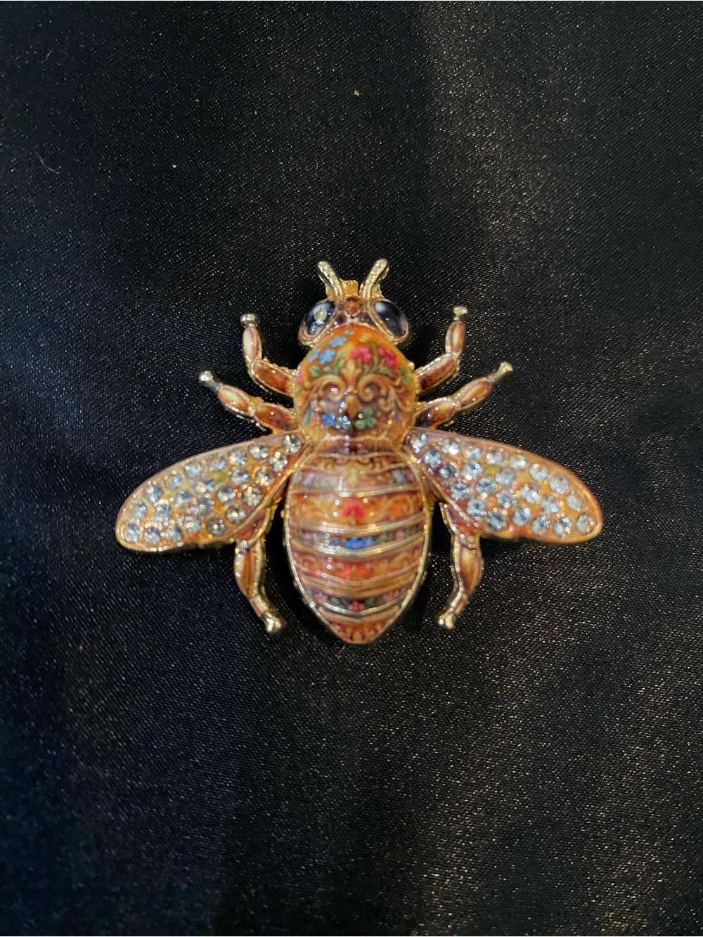 Decorative Bee Brooch Pin in Gold-Tone with Multicolor Enamel and Crystal Wings